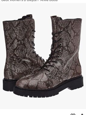 NWT Geox Respira Bleyze Metallic Snake Print Lace Up Boots